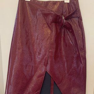 Faux Patent Leather Burgundy Wrap Pencil Skirt